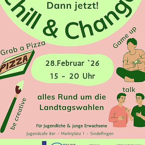 Chill & Change wartet auf dich – chill ab, Pizza greifen und richtig reinhängen! 🍕✨ Am 28. Februar ‚26, 15-20 Uhr im... Chill & Change wartet auf dich – chill ab, Pizza greifen und richtig reinhängen! 🍕✨ Am 28. Februar ‚26, 15-20 Uhr im...